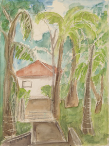 Casa de campo com palmeiras e céu azul - Alice Brill Casa de campo com palmeiras e céu azul - Alice Brill
