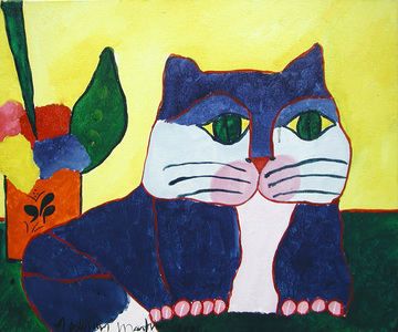 Gato Azul e Vaso com Flores - Aldemir Martins Gato Azul e Vaso com Flores - Aldemir Martins